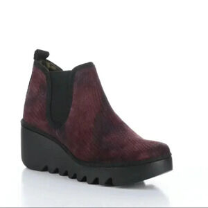 FLY LONDON Byne Wedge Chelsea Platform Pull-On Ankle Suede Leather Booties(9)